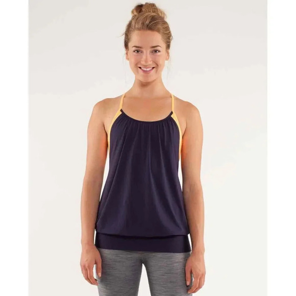 Lululemon Women's 4 No Limits Tank Top - Black Swan / Creamsicle Pop - Picture 1 of 13